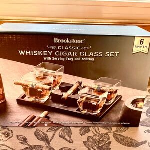 Brookstone Whiskey Cigar Glass Set with Tray - Black